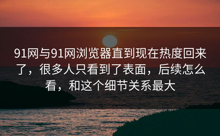 91网与91网浏览器直到现在热度回来了，很多人只看到了表面，后续怎么看，和这个细节关系最大