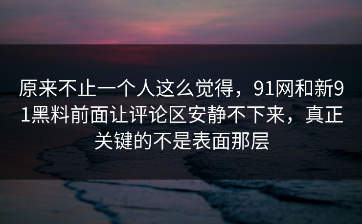 原来不止一个人这么觉得，91网和新91黑料前面让评论区安静不下来，真正关键的不是表面那层